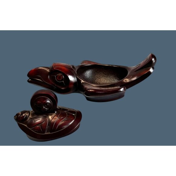 BOMA Canada Hand Carved Solid Wood Raven Trinket Box 9 Inch Brown - Picture 7 of 7